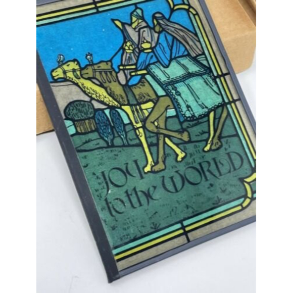 Vtg Joy to the World Christmas Yorkcraft Stained Glass 10x7 Seriglass Holiday - Picture 7 of 12